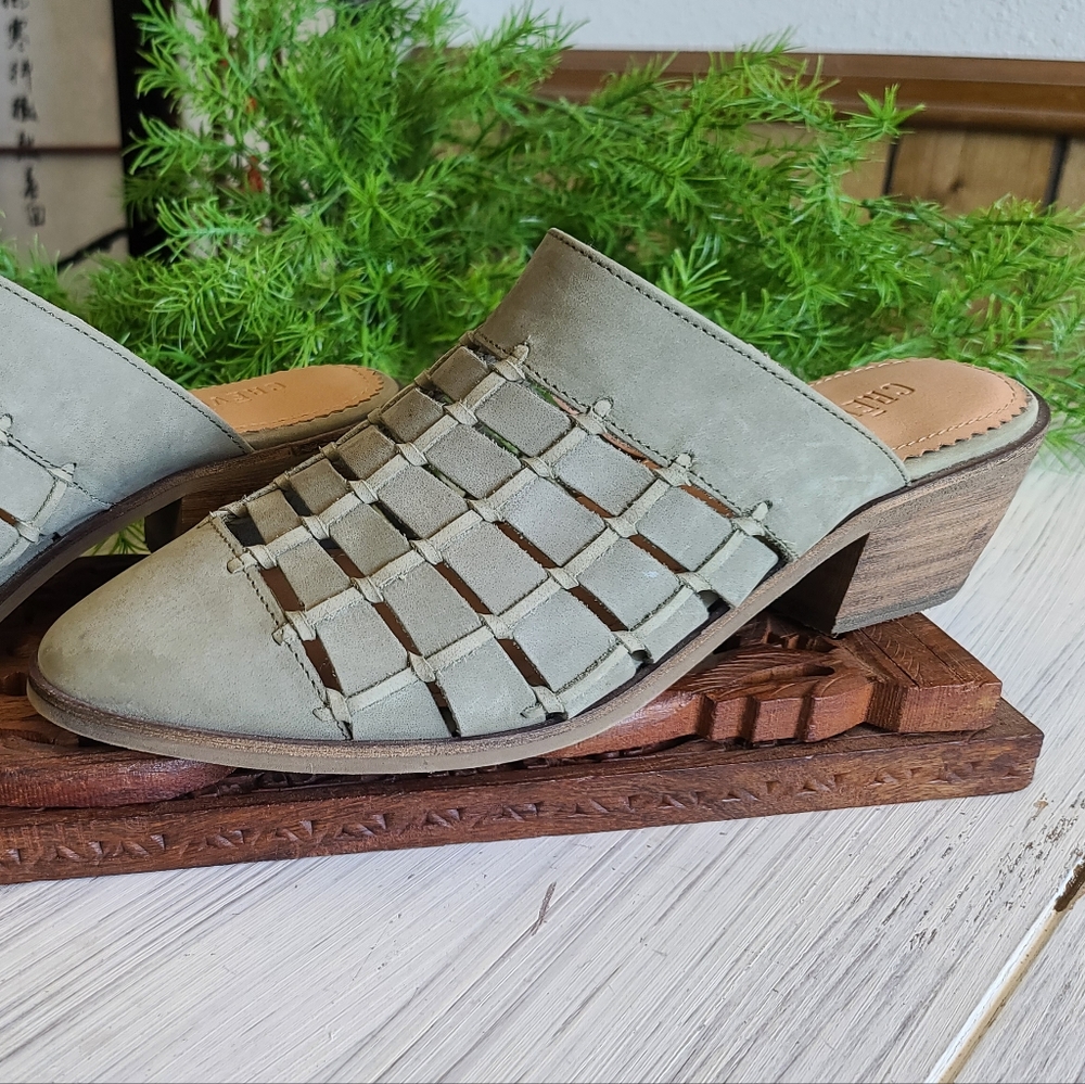 Crevo Sage Green Woven Leather Mules Size 9.5